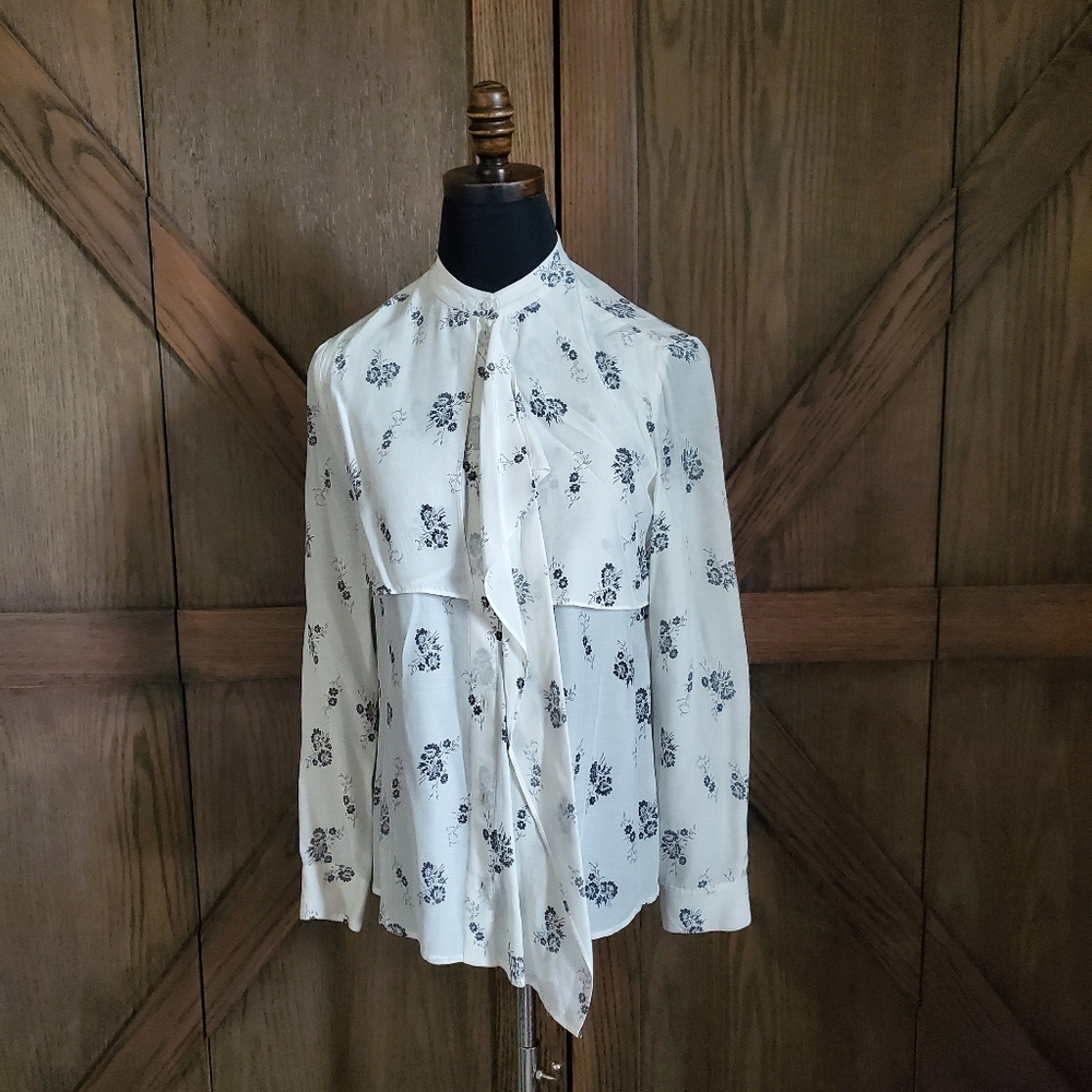 Club Monaco Cream and Black Floral Top - Picture 1 of 3